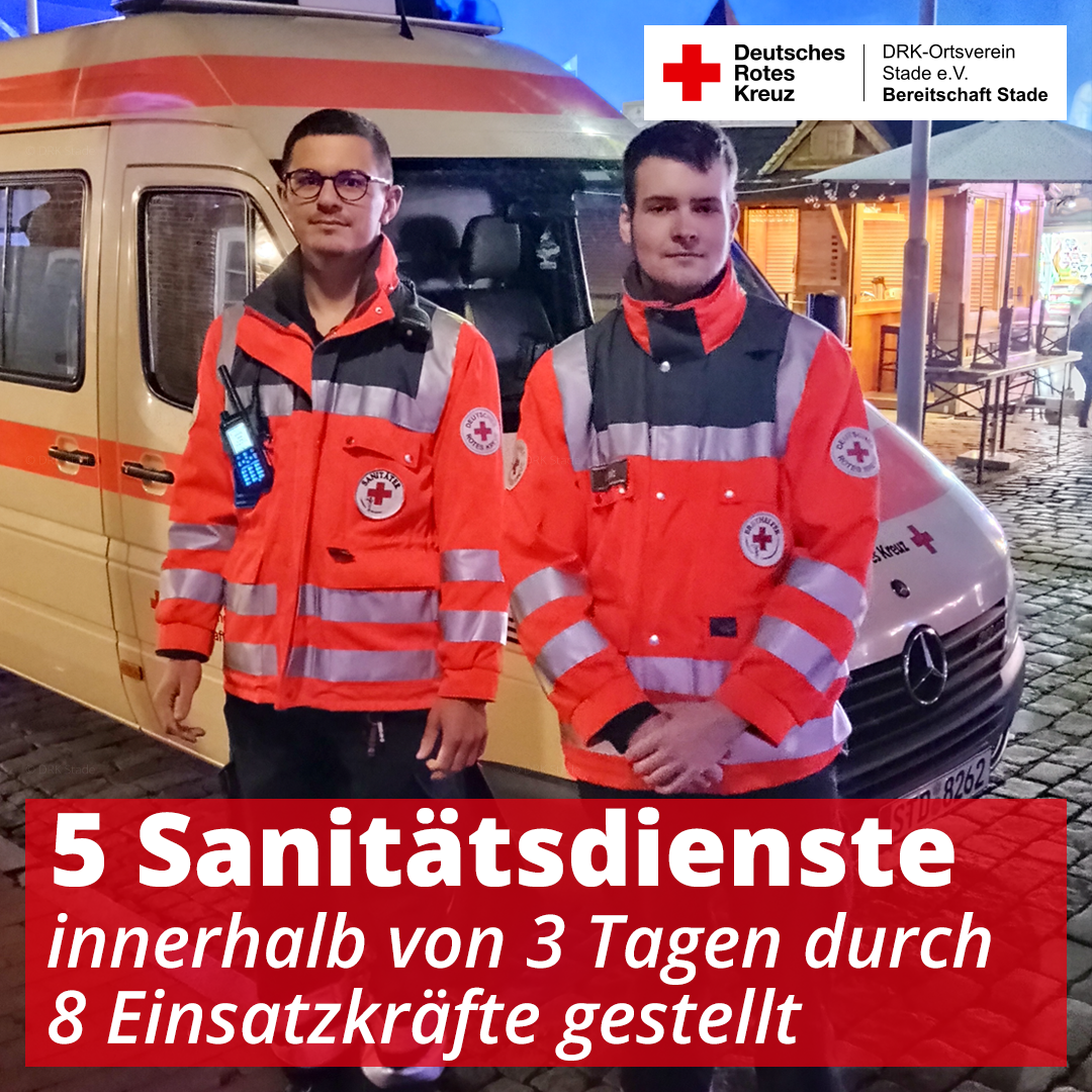 5 Sanitätsdienste innerhalb von 3 Tagen durch 8 Einsatzkräfte gestellt